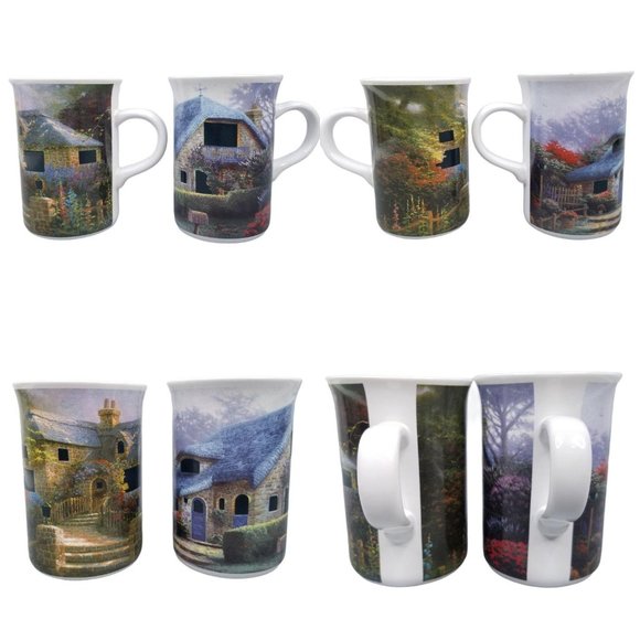 Thomas Kinkade Lilac Cottage Hollyhock House Mugs - Picture 2 of 9